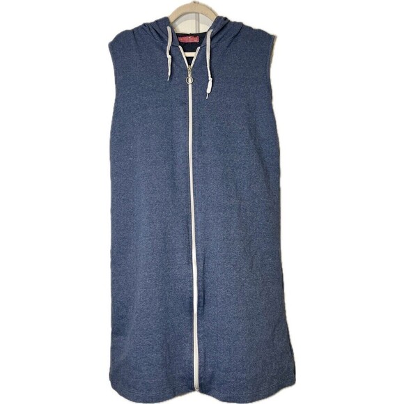 Moda Pinhan Sleeveless Sweatshirt Full Zip Hoodie Vest‎ Long Above Knee Size 44 - Picture 1 of 9